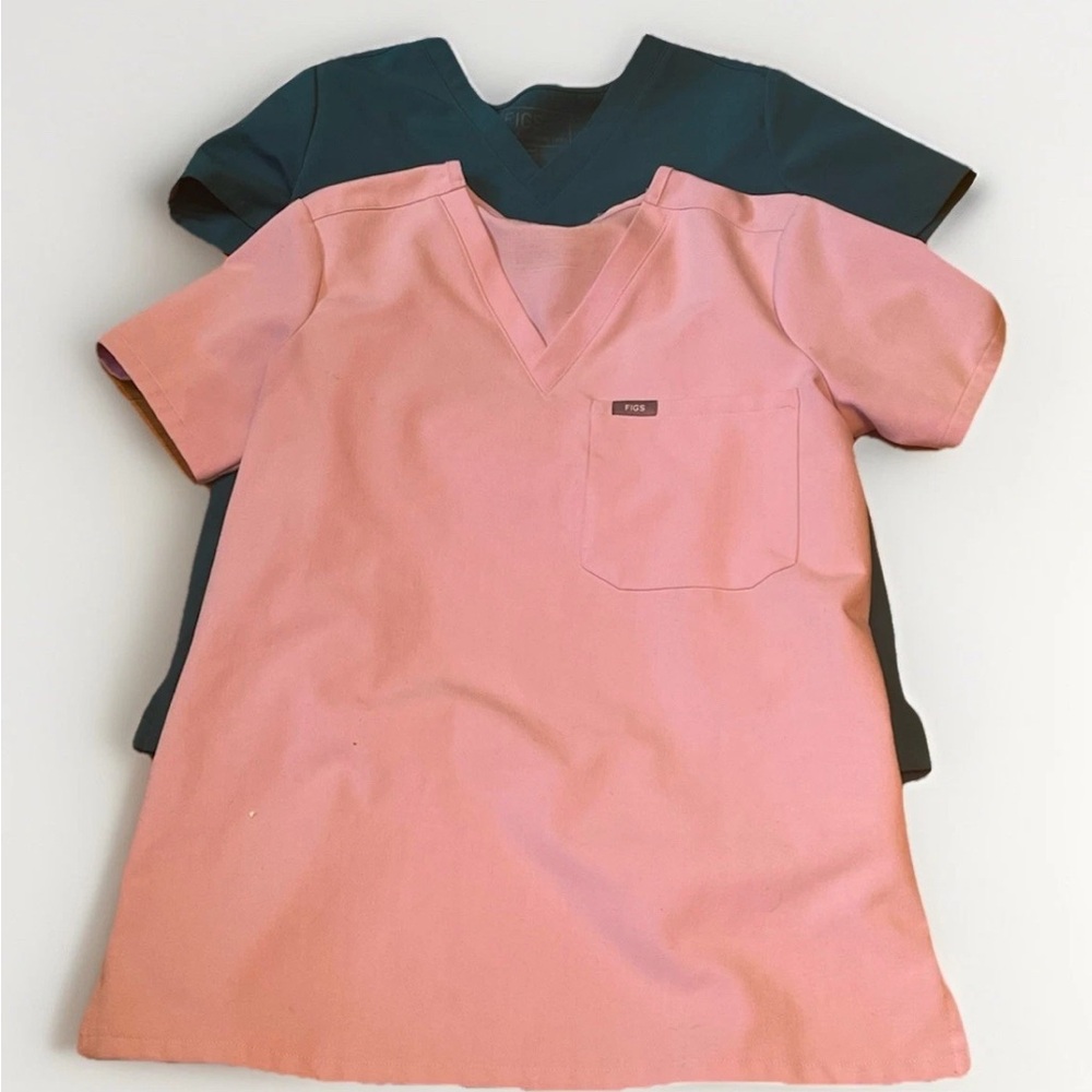 FIGS Two Orchid And Teal V-Neck Scrub Top S Womens Xxs Short Sleeve Price Pair